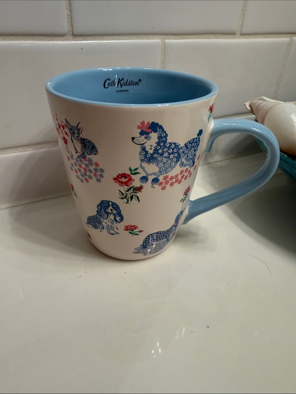 Cath Kidston Blue & Cream Floral Mug with dogs